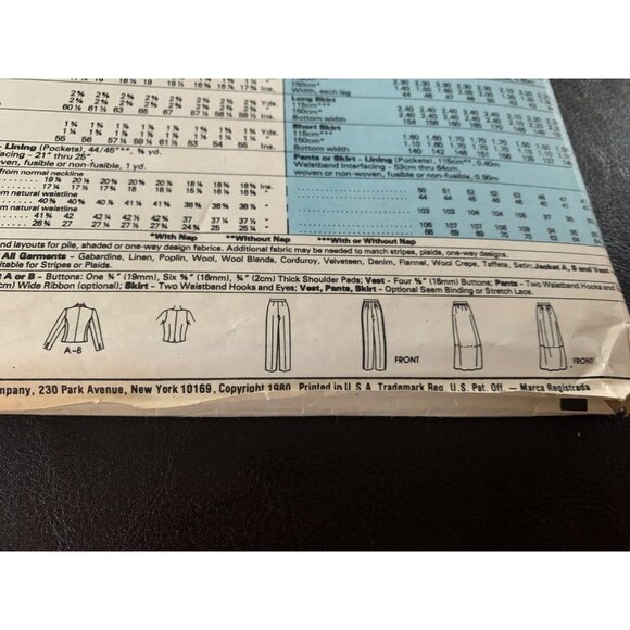 McCall's Misses Coat Vest Pant Skirt Sewing Pattern Sz 10 7347 - Uncut - Picture 8 of 9
